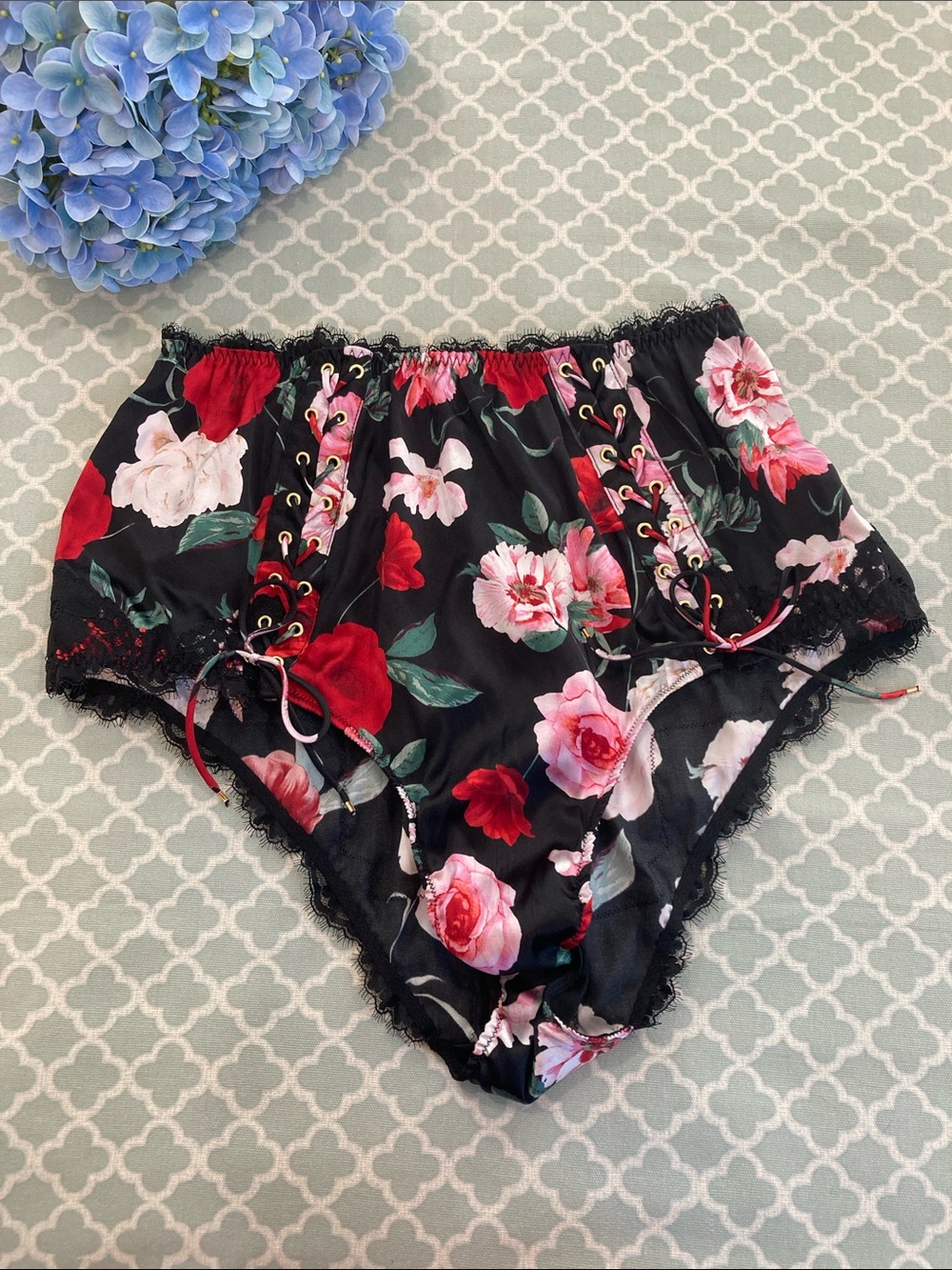 Atelier Victoria’s Secret Floral Lace and Silk Lace Up High Waist Panty XL
